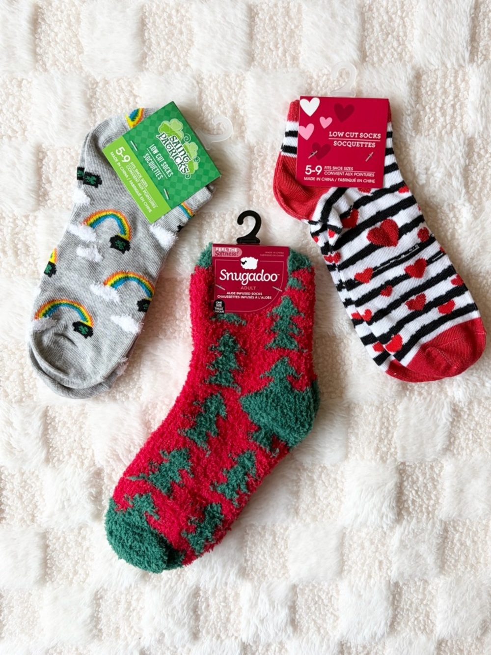 3 Pair Cute Socks Bundle St Patrick’s Hearts Holiday Cozy